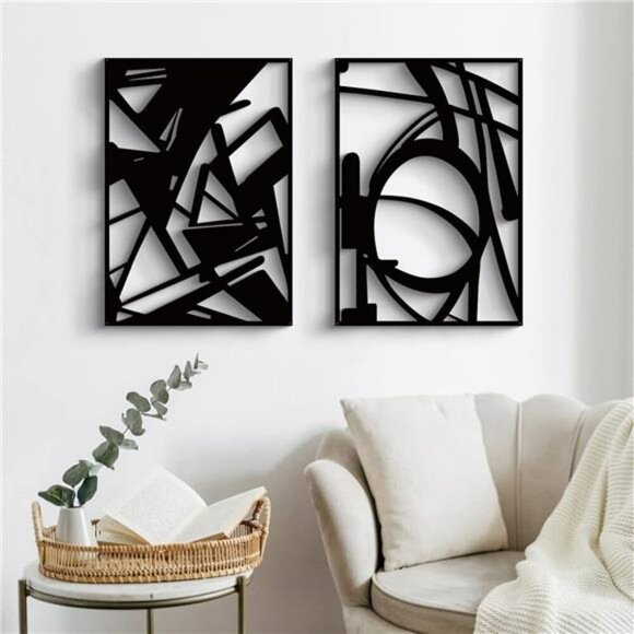 Glamativity Metal Wall Art Set Black Abstract 3D Line Decor for Home Room - Picture 3 of 7